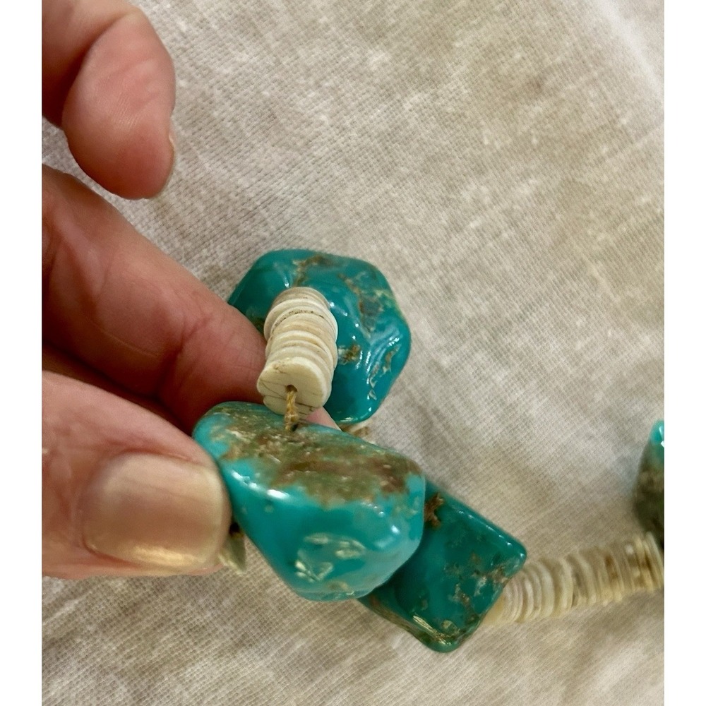 Vintage Taxco TD-29 Heishi Turquoise Slab Necklace Native Mexico Heavy Navajo? - Picture 6 of 7